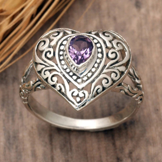 Charming Pear Purple Cubic Zirconia Heart Rings