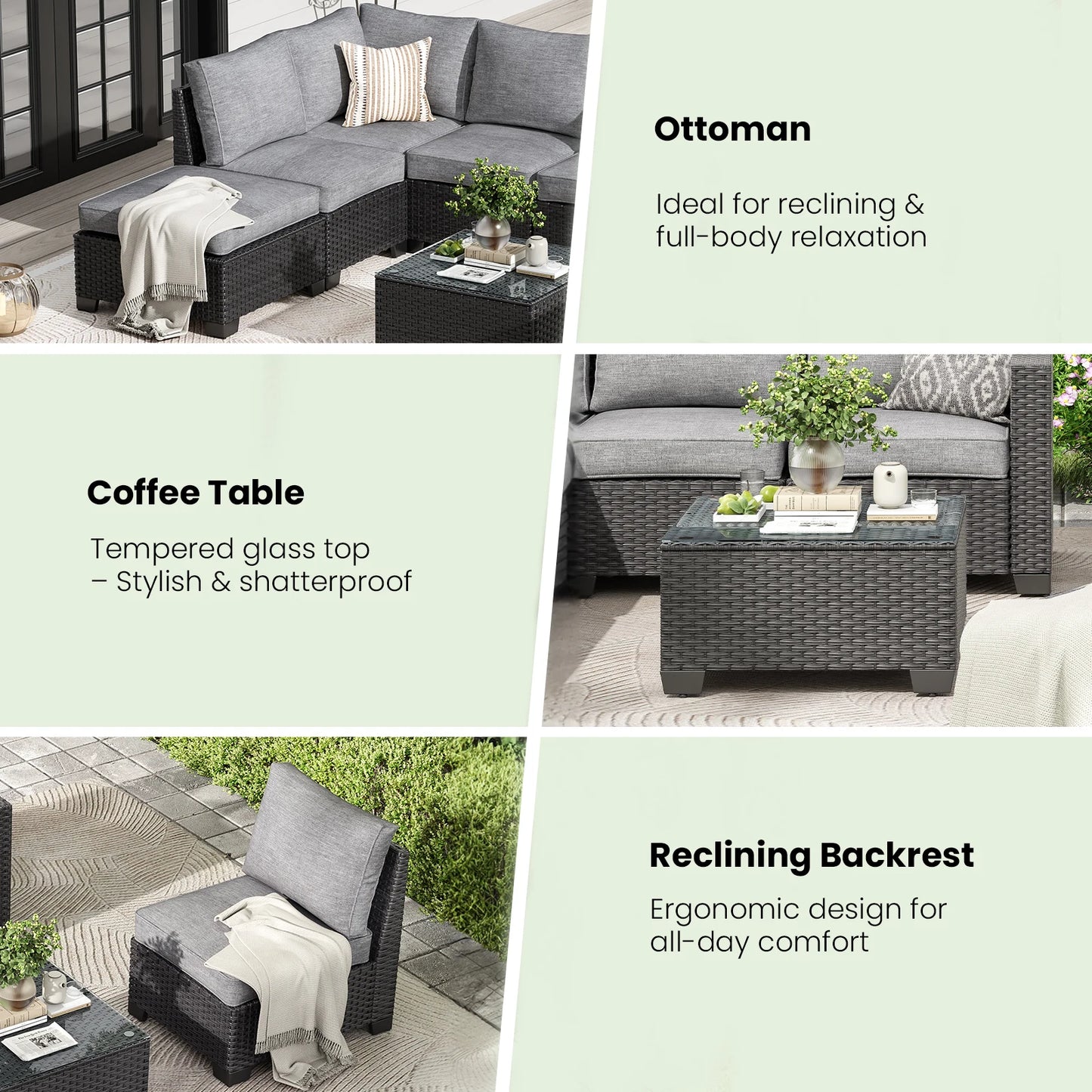 Sofa Set, Outdoor Furniture with Ottoman