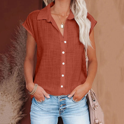 Womens Cotton Linen Casual Short Sleeve Tops