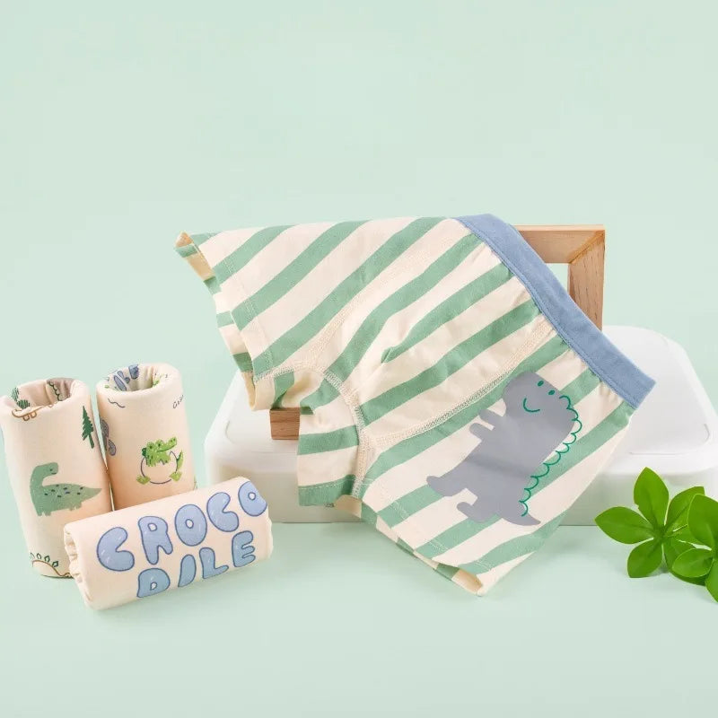 4PCS Boys Cute Dinosaur Print Breathable Comfort Underwear