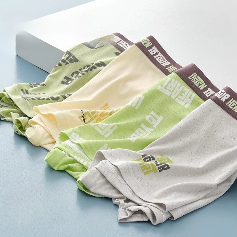 4PCS Teen Boys Mesh Breathable Antibacterial Underwear