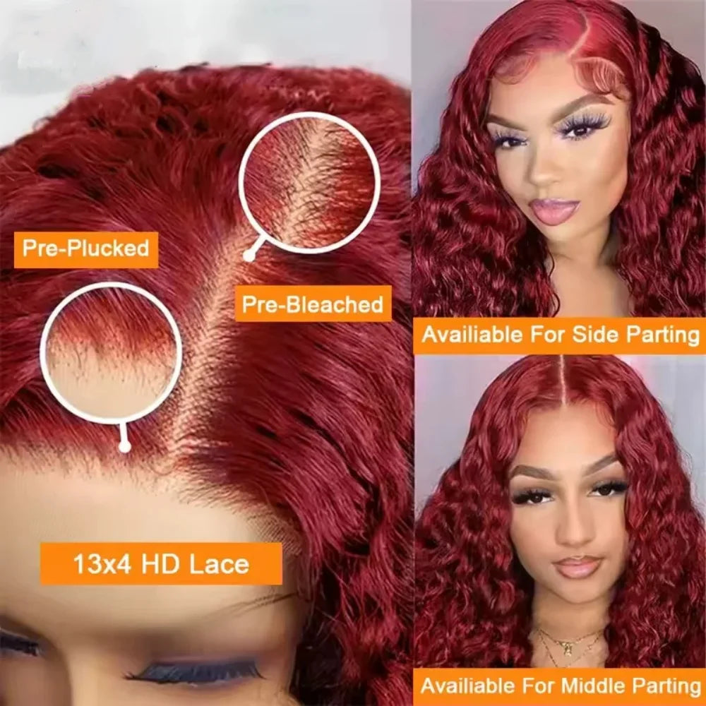 Curly Burgundy Lace Front Human Hair Wig