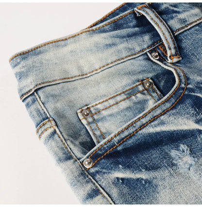 Men Paisley Bandana Print Patch Jeans Skinny