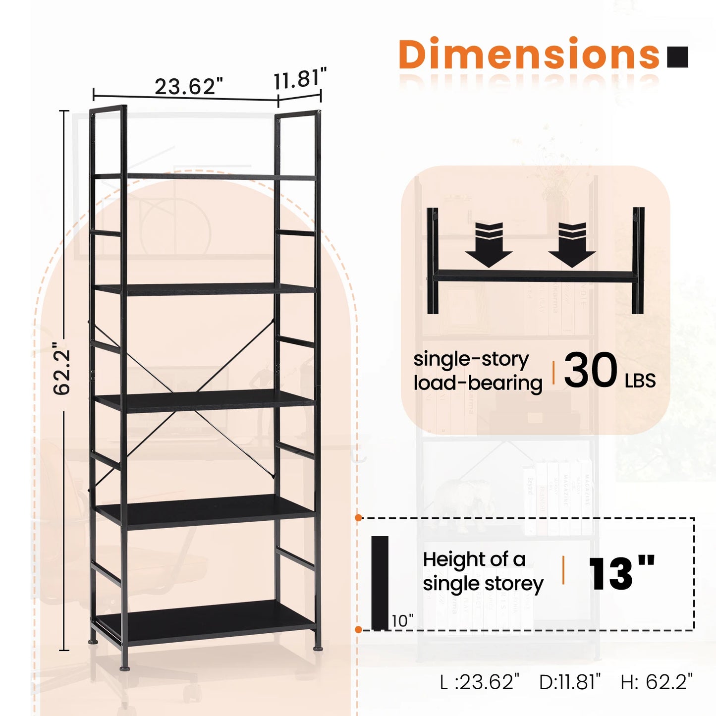 5 Tier Modern Book Case Storage Organizer
