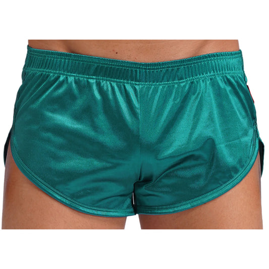 Men Side Split Satin Shorts Built-in Bulge