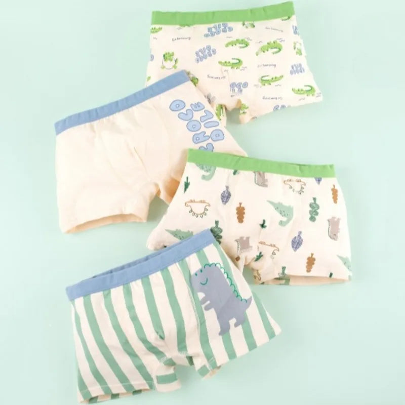 4PCS Boys Cute Dinosaur Print Breathable Comfort Underwear