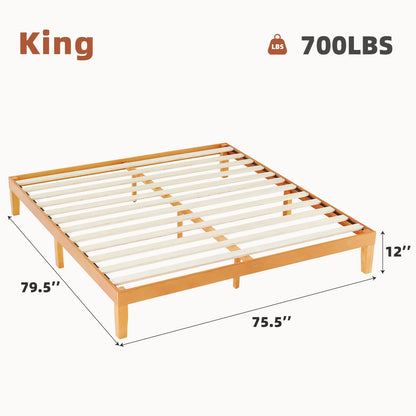 Solid Wood Bed Frame with Sturdy Wood Slat Support