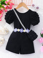 Solid Color Flower Belt Cartoon Cute Bubble Sleeve