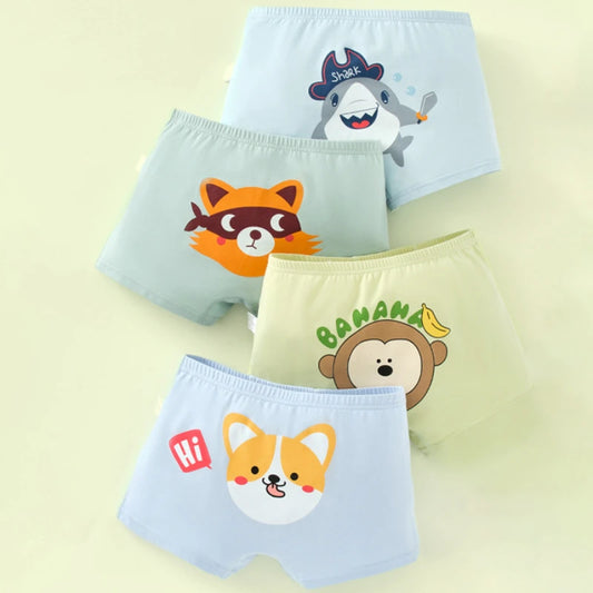 4PCS Cotton Antibacterial Boys Breathable Underwear
