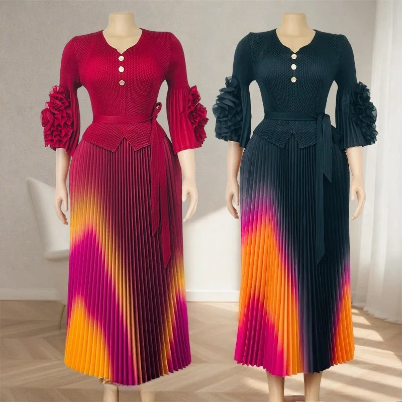 Miyake Pleated Women's Plus Size Dresses V-neck