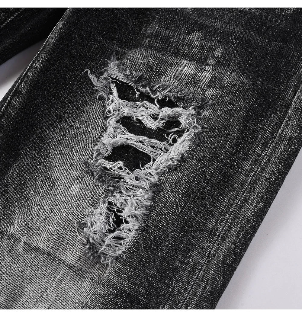 Men Ripped Distressed Black Slim Tapered Jeans