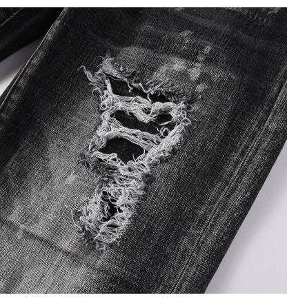 Men Ripped Distressed Black Slim Tapered Jeans