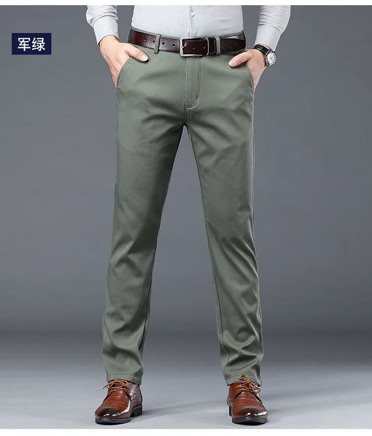 Gray Green Trousers Men Fleece Casual Pants