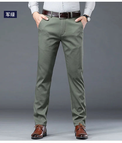 Gray Green Trousers Men Fleece Casual Pants