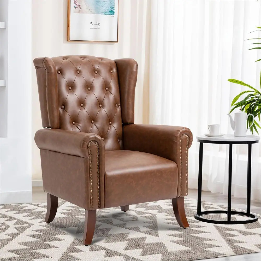 Upholstered Club Sofa Chair with Wooden Legs