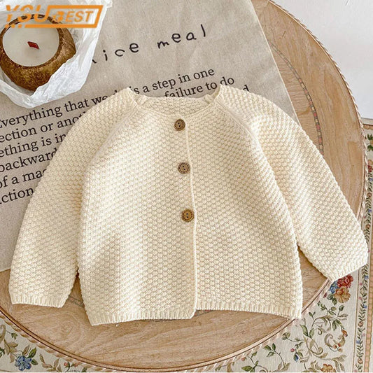 Girls Solid Color Knitted Cardigan Long Sleeves