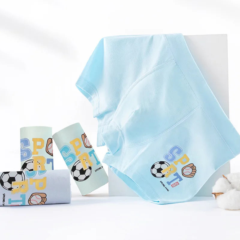 4PCS Boys Cotton Antibacterial Cute Cartoon Breathable Underwear