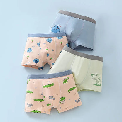 4PCS Boys Cotton Antibacterial Breathable Comfort Underwear Dinosaur