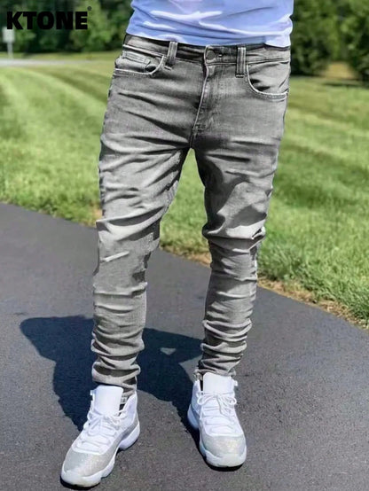 Man's Slim Jeans Retro Dating Style