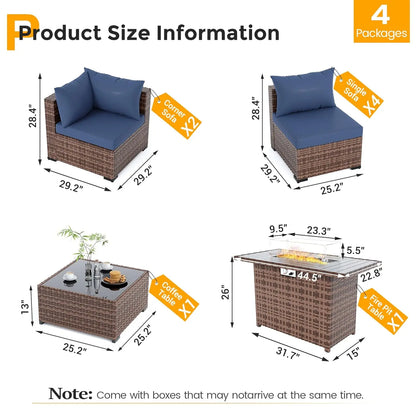 8 Piece Sectional Sofas, All-Weather With Fire Pit