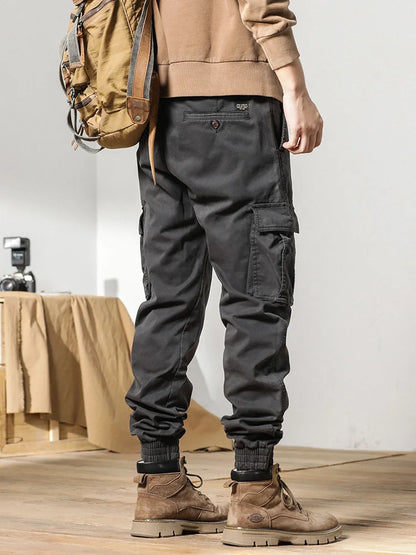 Cargo Pants Men Multi-Pockets Drawstring Fleece Liner