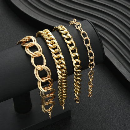 4pcs/Set Minimalist Punk Metal Chunky Chain Bracelet
