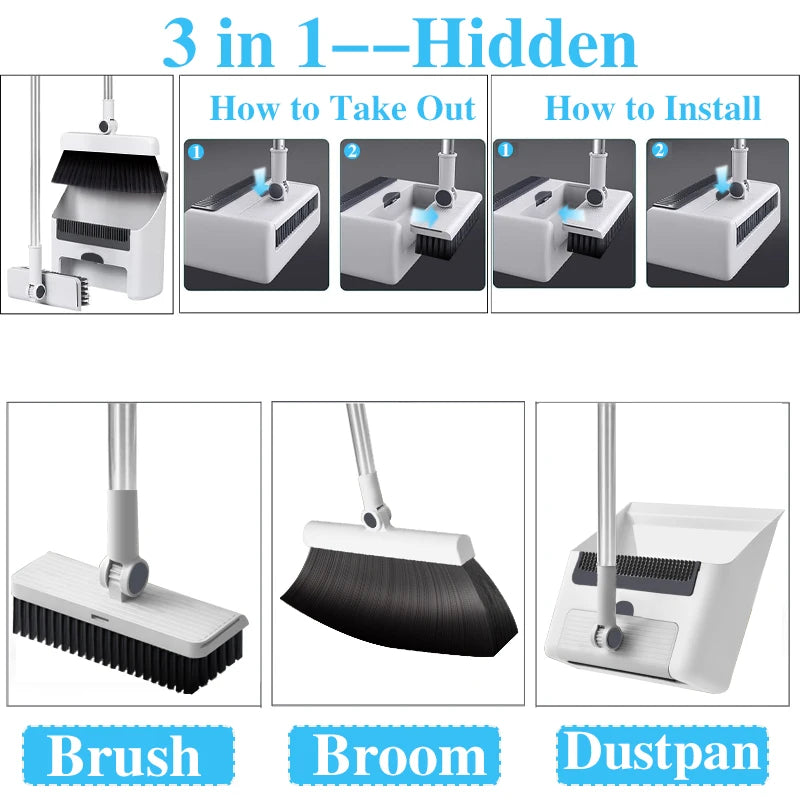 3 in 1 Broom and Dustpan Floor Brush Long-handled