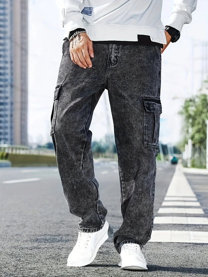 Fashionable Men's Denim Washed Workwear Jeans
