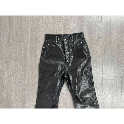 Men's Dark Coated Glossy Leather Black Jeans