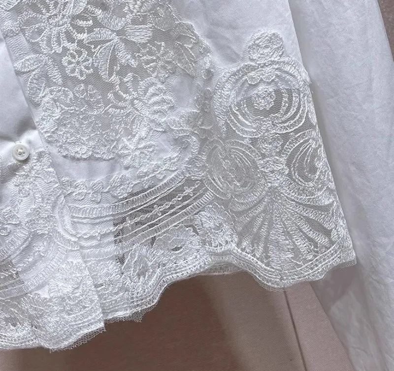Lace Embroidery Patchwork Short Shirts