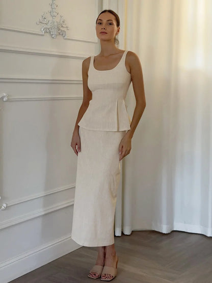 2 Pcs Cotton Strap Long Skirt Set Thin Belt