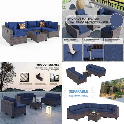 7 Pieces Outdoor Patio Furniture, Wicker Sectional Sofa