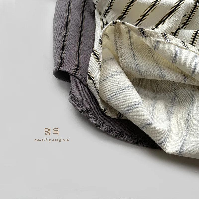 Boys Cotton Striped Pocket Casual Short Sleeve