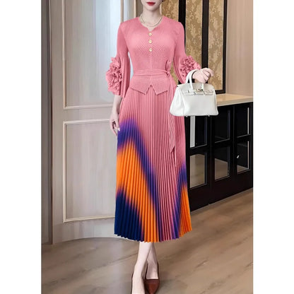 Miyake Pleated Women's Plus Size Dresses V-neck