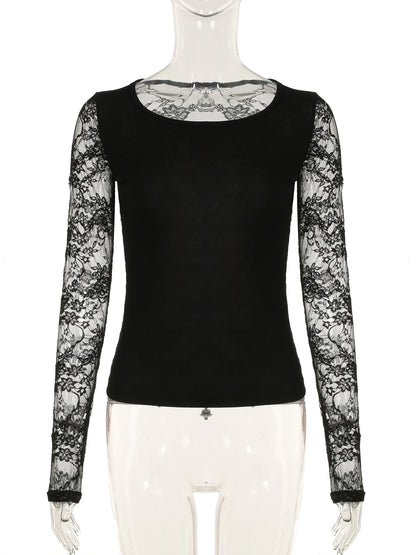 Black Gothic T-shirt For Women Club Lace