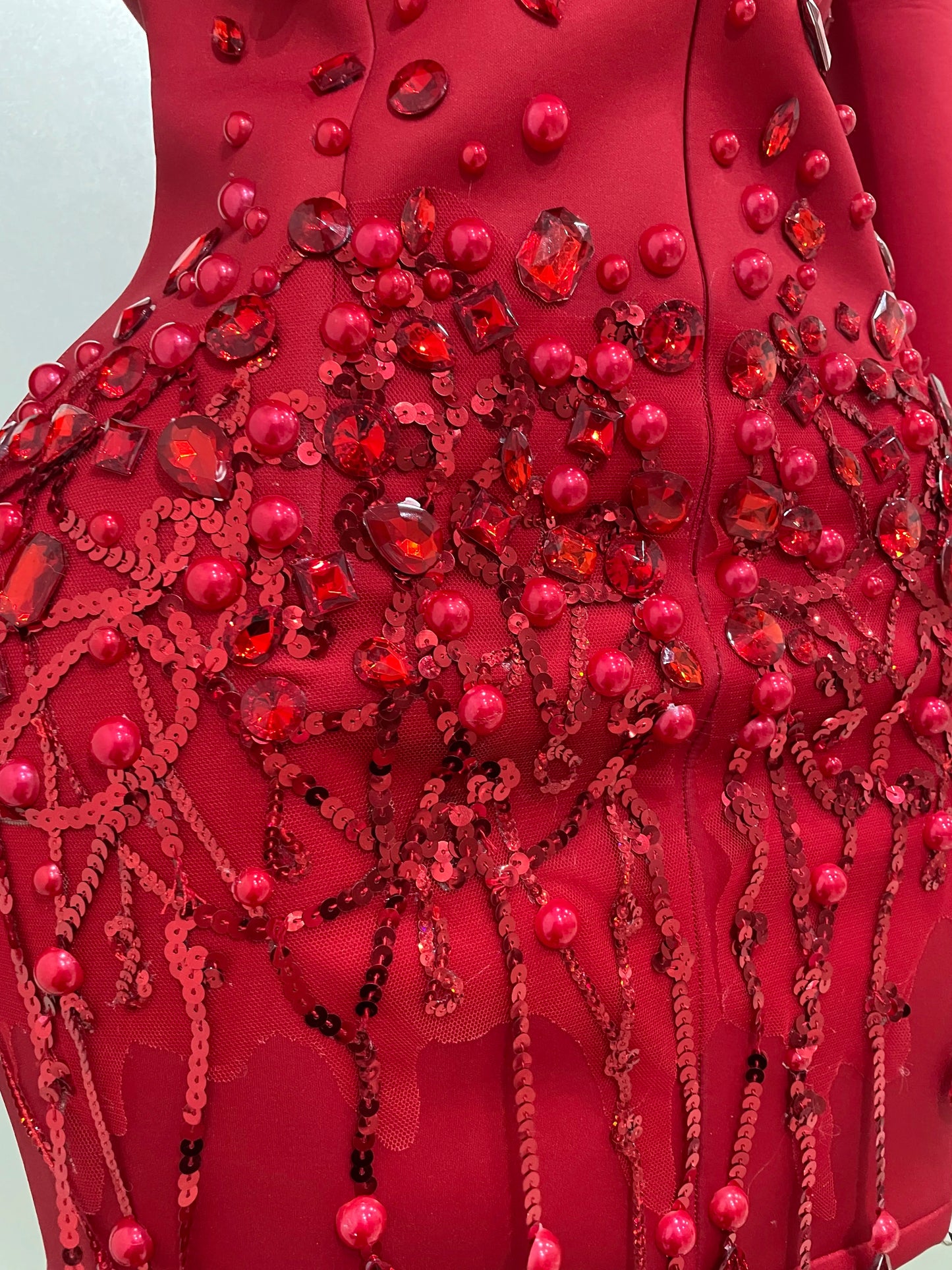 Sparkly Crystal Pearls Long Sleeve Mini Dress