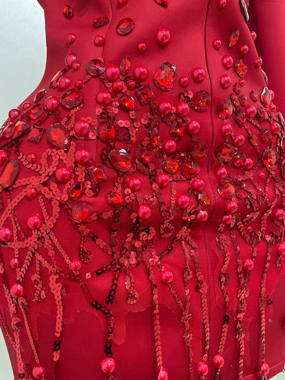 Sparkly Crystal Pearls Long Sleeve Mini Dress