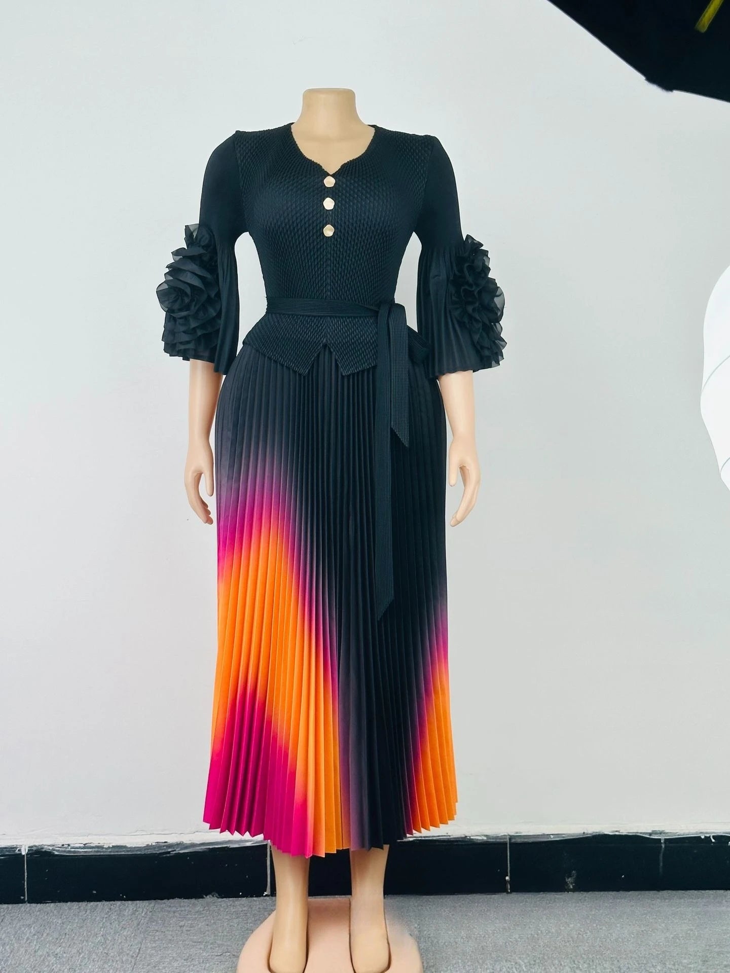 Miyake Pleated Women's Plus Size Dresses V-neck