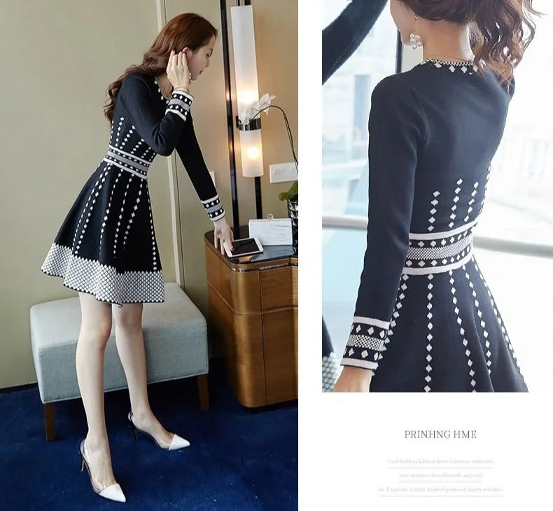 Fashion Long Sleeve Midi Dresses Women Elegant