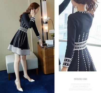 Fashion Long Sleeve Midi Dresses Women Elegant