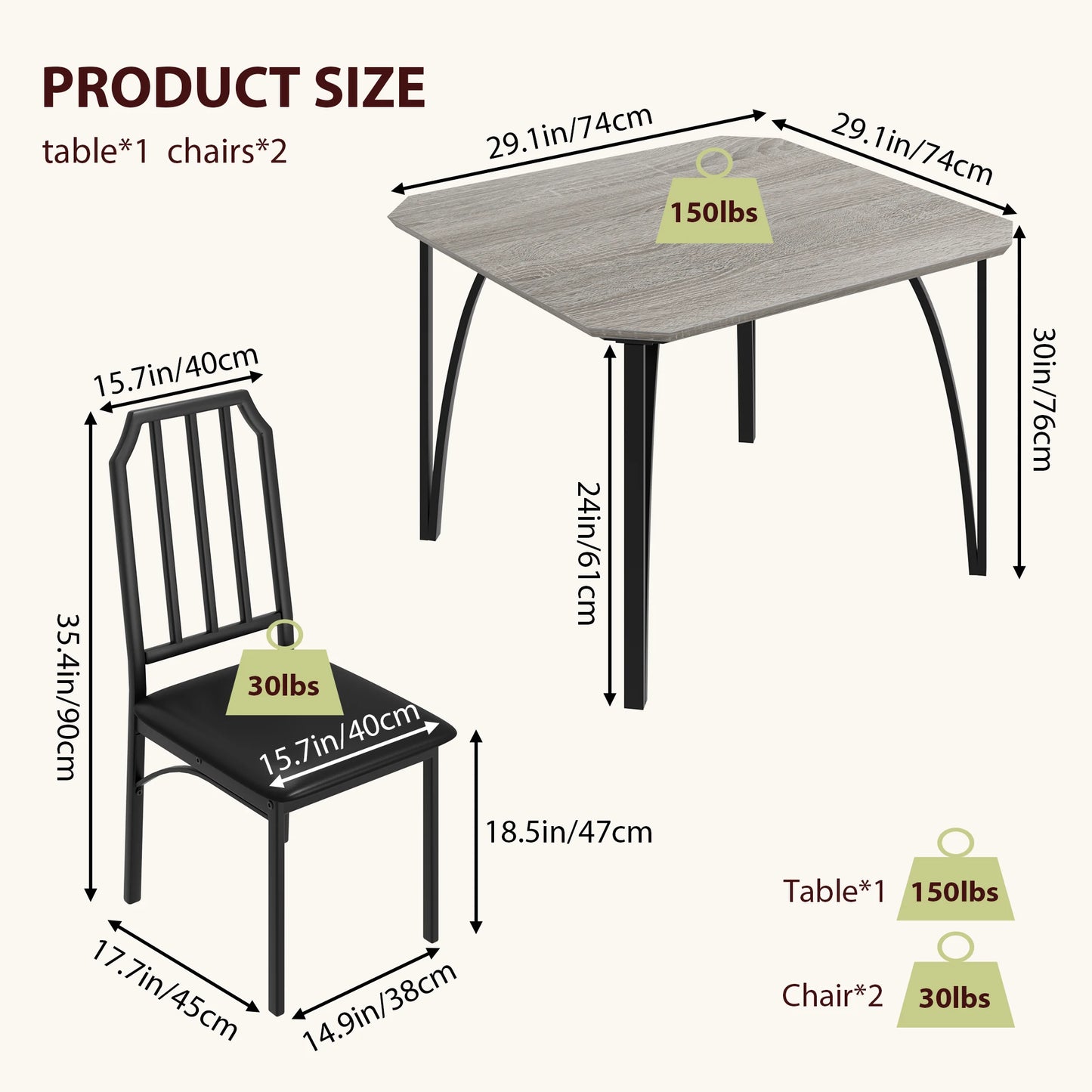 Dining Table Set for 2, Kitchen Table Chair
