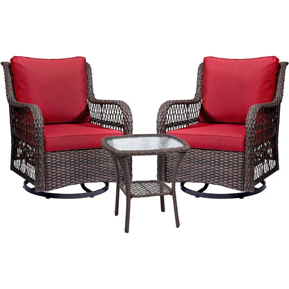 3-Piece Wicker Swivel Rocker Patio Set, Glass Table