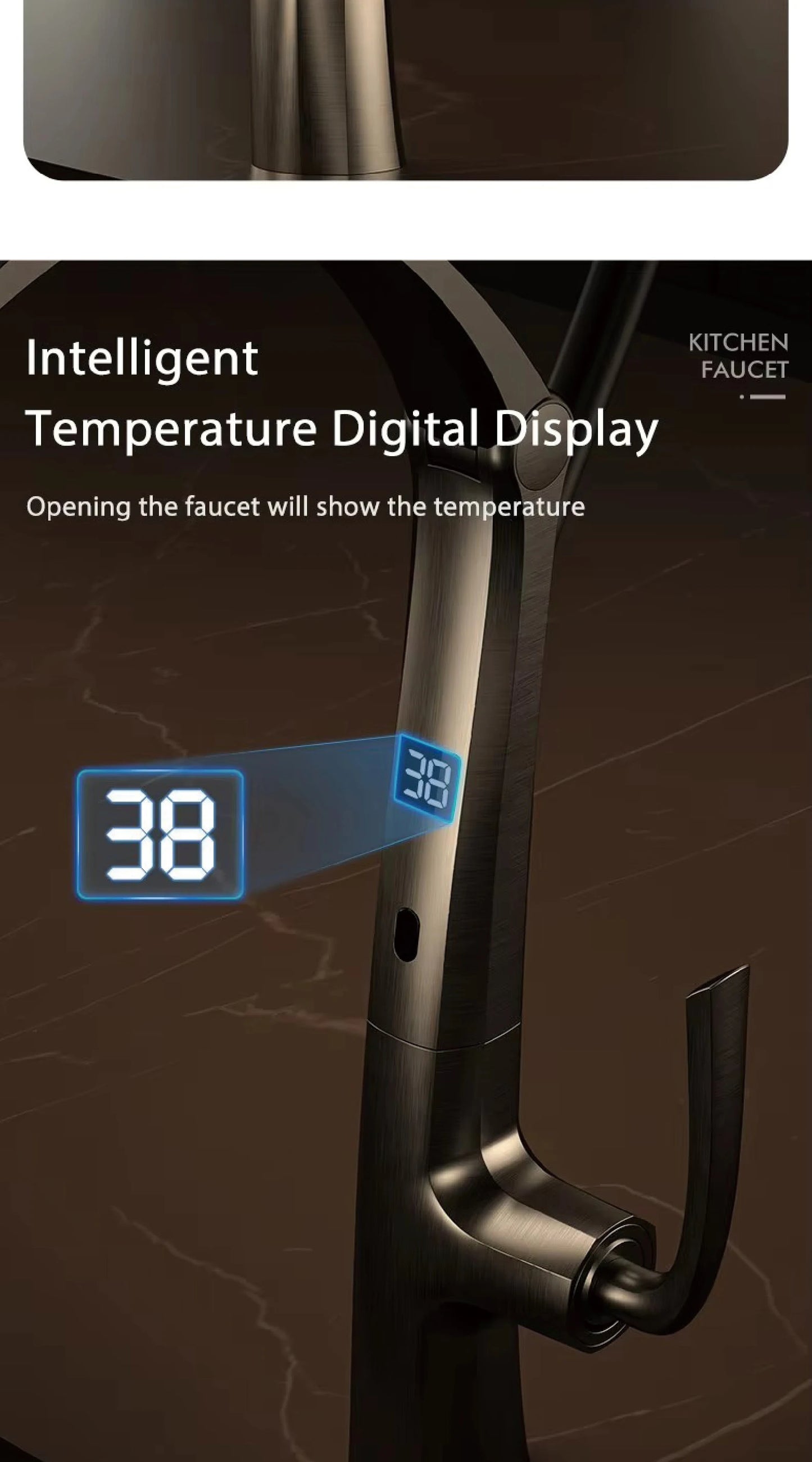 Gunmetal Brass Kitchen Faucet with LED Display