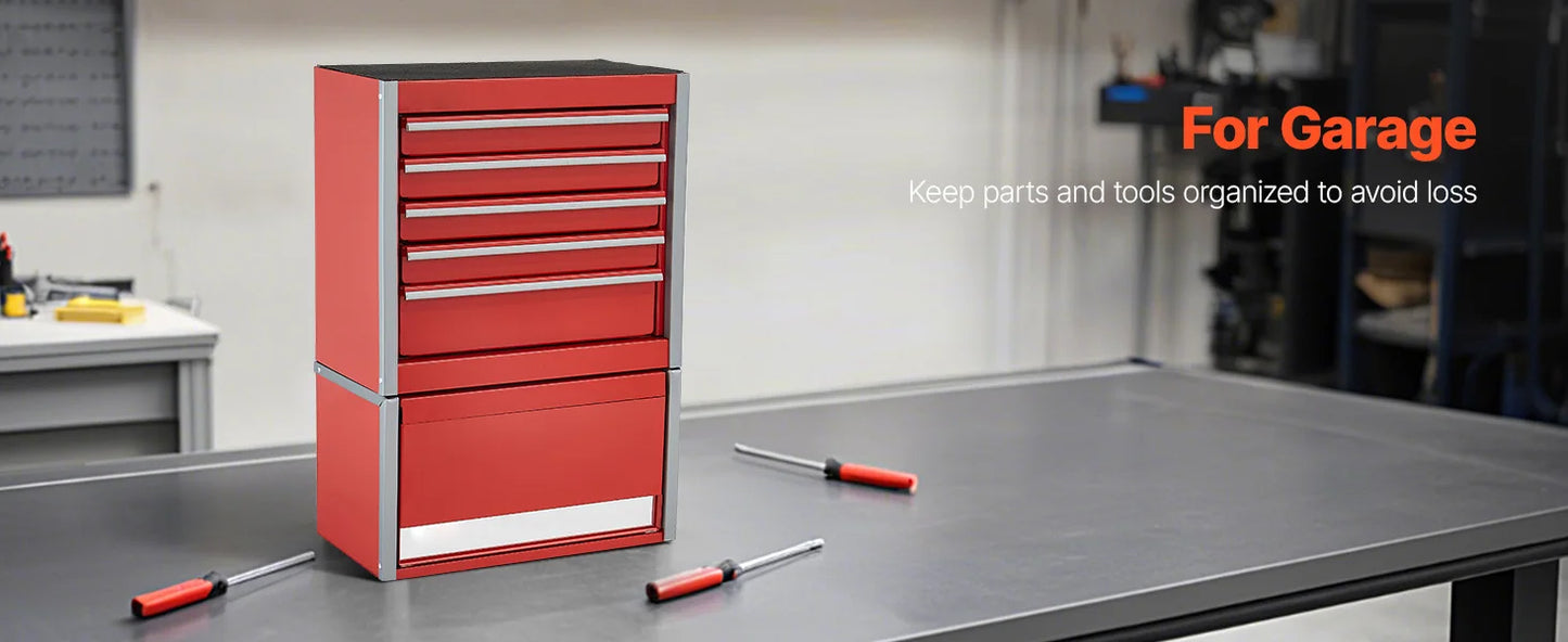 5-Drawer Metal Tool Box Red/Black Portable Tools Storage