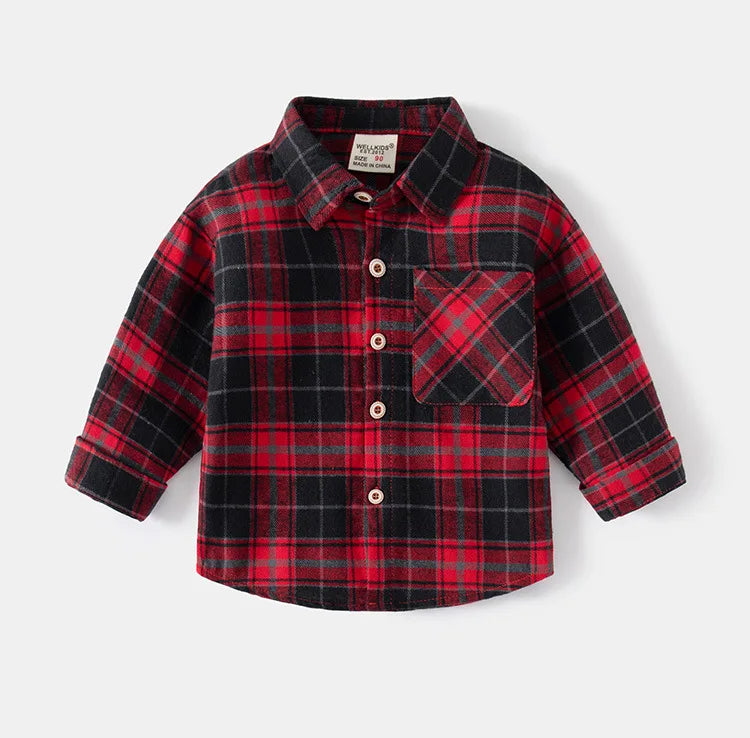 Kids Shirts With Collar Long Sleeved Plaid