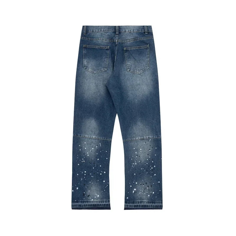 Retro Washed Spliced Denim High Brand Jeans