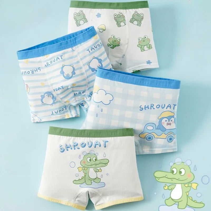 4PCS Boys Cotton  Antibacterial Breathable Cute Underwear