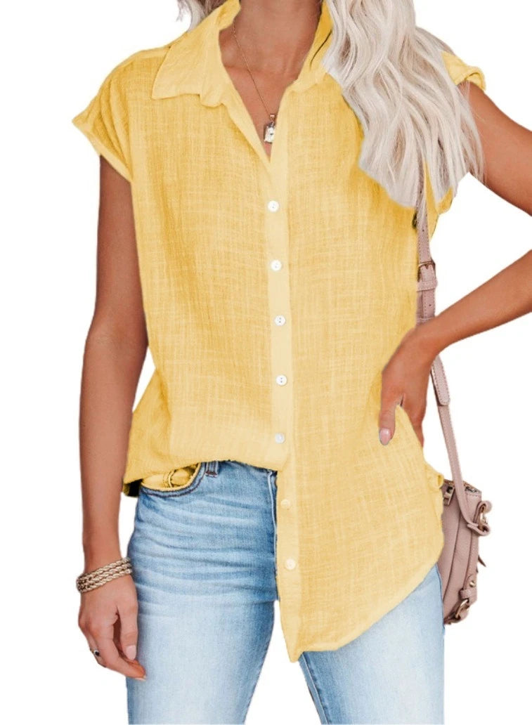 Womens Cotton Linen Casual Short Sleeve Tops
