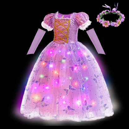Disney Glowing Rapunzel Costume Girl LED Princess Gown