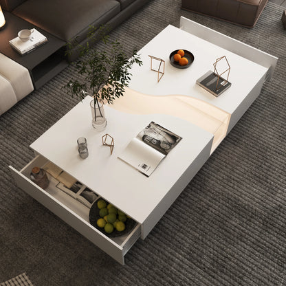Wide Modern Coffee Table 2 Drawers LED Lights